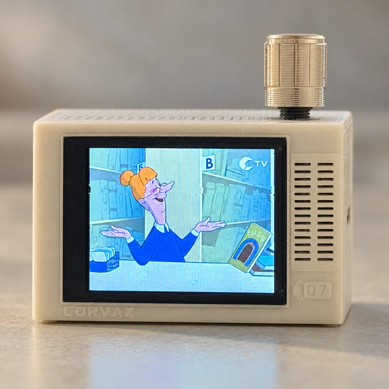 Собранный Corvax TV воспроизводит видео на дисплее